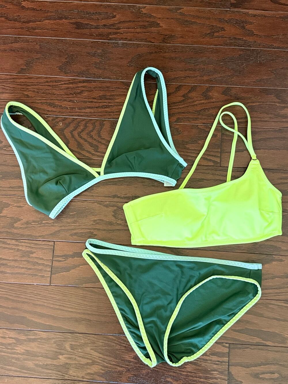 Aerie XS Bikini Bundle | Green Bikini Set + Neon Yellow Bandeau Top